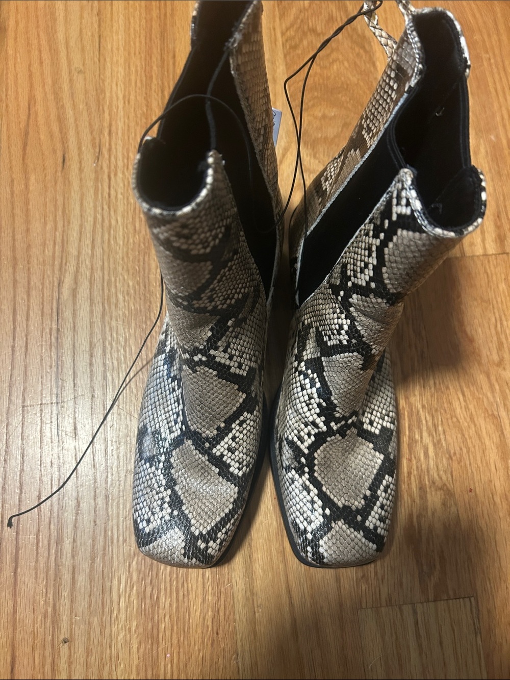H&M Snake-Print Square-Toe Ankle Boots - Black & Cream